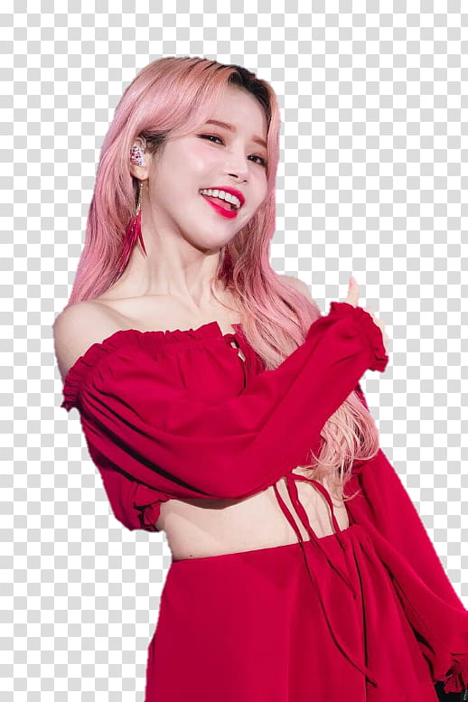 SOLAR MAMAMOO, woman wearing red off-shoulder crop-top transparent background PNG clipart