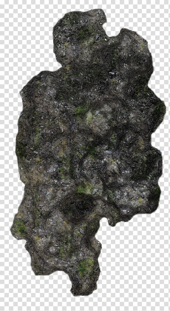 Mossy Cliffs, black and green stone fragment transparent background PNG clipart