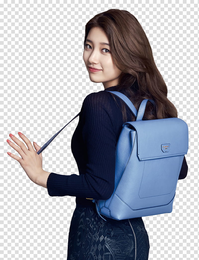 Bae Suzy, woman wearing blue back transparent background PNG clipart