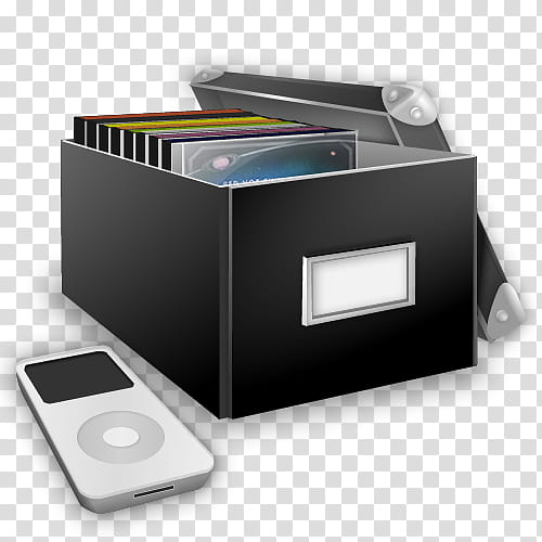 Boxes, Music, gray CD organizer box and white music player transparent background PNG clipart
