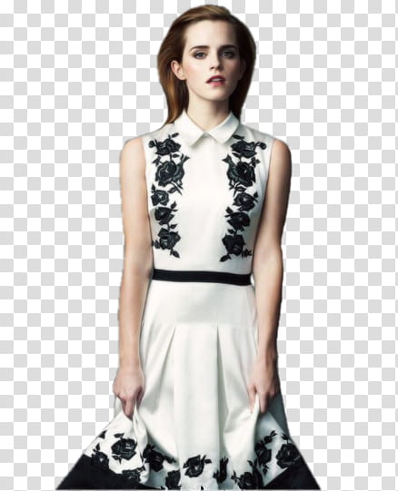 Emma Watson Woman Wearing White And Black Floral