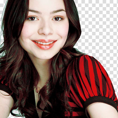 Miranda Cosgrove, woman wearing black and red striped shirt transparent background PNG clipart