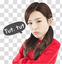 Red Velvet seulgi kakao talk emoji, woman wearing red long-sleeved top transparent background PNG clipart