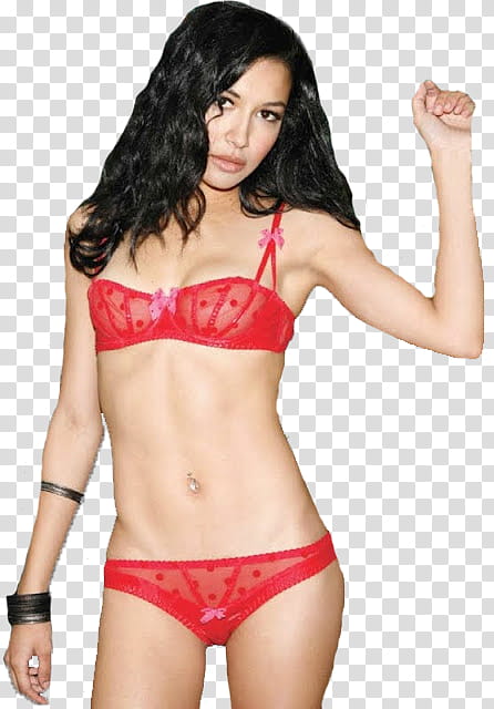  de Naya Rivera, woman in red floral bikini transparent background PNG clipart