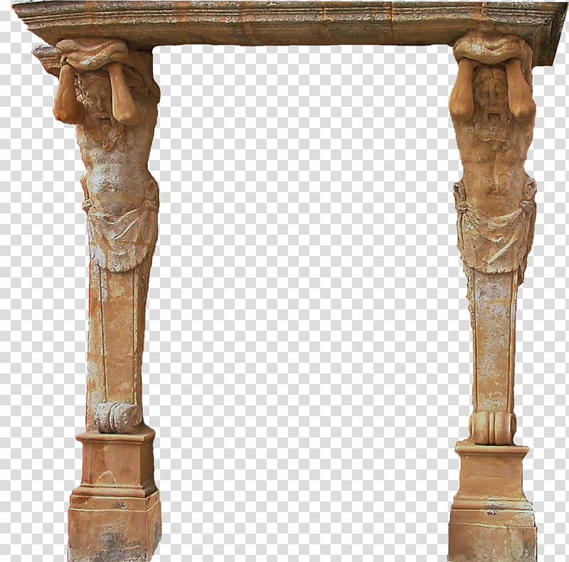 Caryatids, beige marble column ruins transparent background PNG clipart