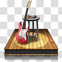 LEOPARD REFFLECTIVE ICONSET , red electric guitar lean on brown stall chair transparent background PNG clipart