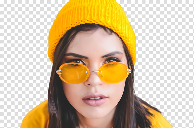 Glasses, Eyewear, Sunglasses, Yellow, Beanie, Cap, Orange, Lip