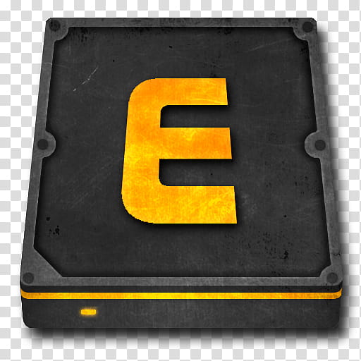 Orange Phoenix Icon , Hard-Drive-E, square gray and yellow E illustration transparent background PNG clipart