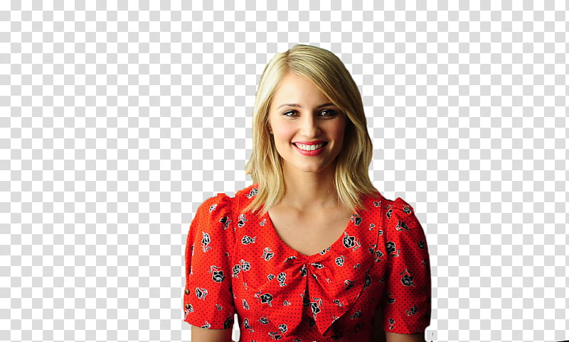 Dianna Agron, smiling woman wearing red crew-neck short sleeved shirt transparent background PNG clipart