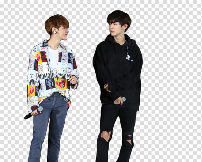 Chanbaek , two standing men holding microphones transparent background PNG clipart