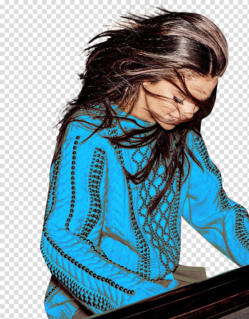 ART  Selena Gomez, woman holding blue and black long-sleeved shirt transparent background PNG clipart