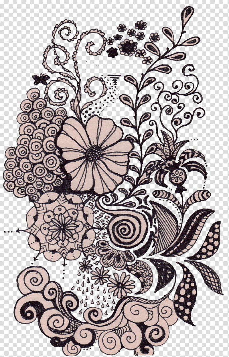Doodle, white and black flowers illustration transparent background PNG clipart