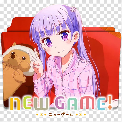 Anime Icon , New Game! v, purple-haired female anime character making peace sign transparent background PNG clipart