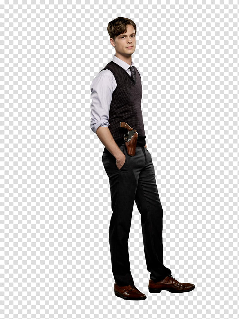 Matthew Gray Gubler Spencer Reid, man with pistol and his hands in pocket transparent background PNG clipart