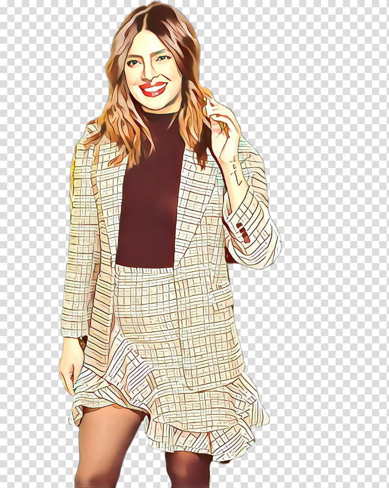 clothing white fashion model outerwear fashion, Cartoon, Beige, Sleeve, Plaid, Blazer, Jacket transparent background PNG clipart