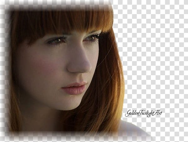 Karen Gillian, brunette woman facing her left side transparent background PNG clipart