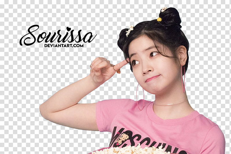 DAHYUN TWICE, woman pointing her head transparent background PNG clipart