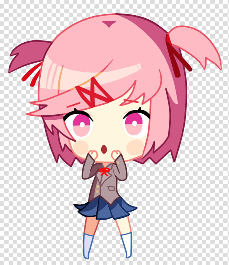 Doki Doki Literature Club Natsuki Chibi, pink-haired school girl anime character transparent background PNG clipart