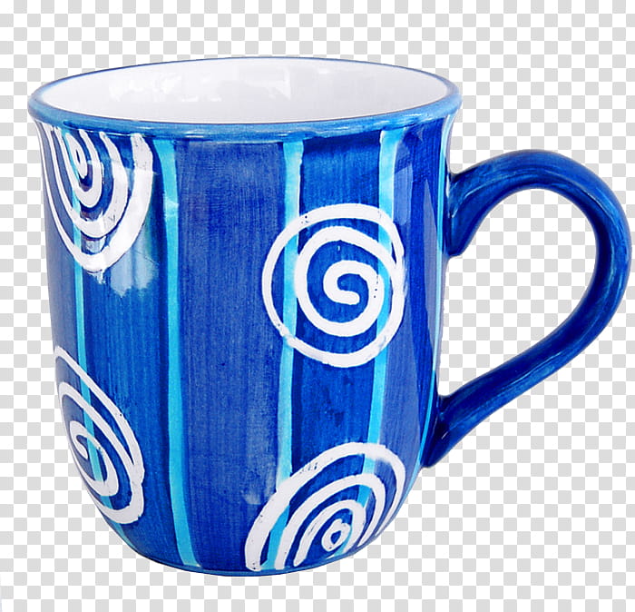 Mugs, white and blue ceramic cup transparent background PNG clipart