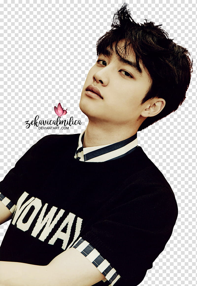 EXO D O Love Me Right, man wearing black and white shirt transparent background PNG clipart