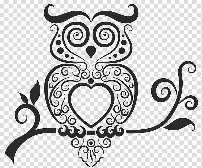 Design Heart, Owl, Wall Decal, Sticker, Design With Vinyl, Ornament, Line Art, Blackandwhite transparent background PNG clipart