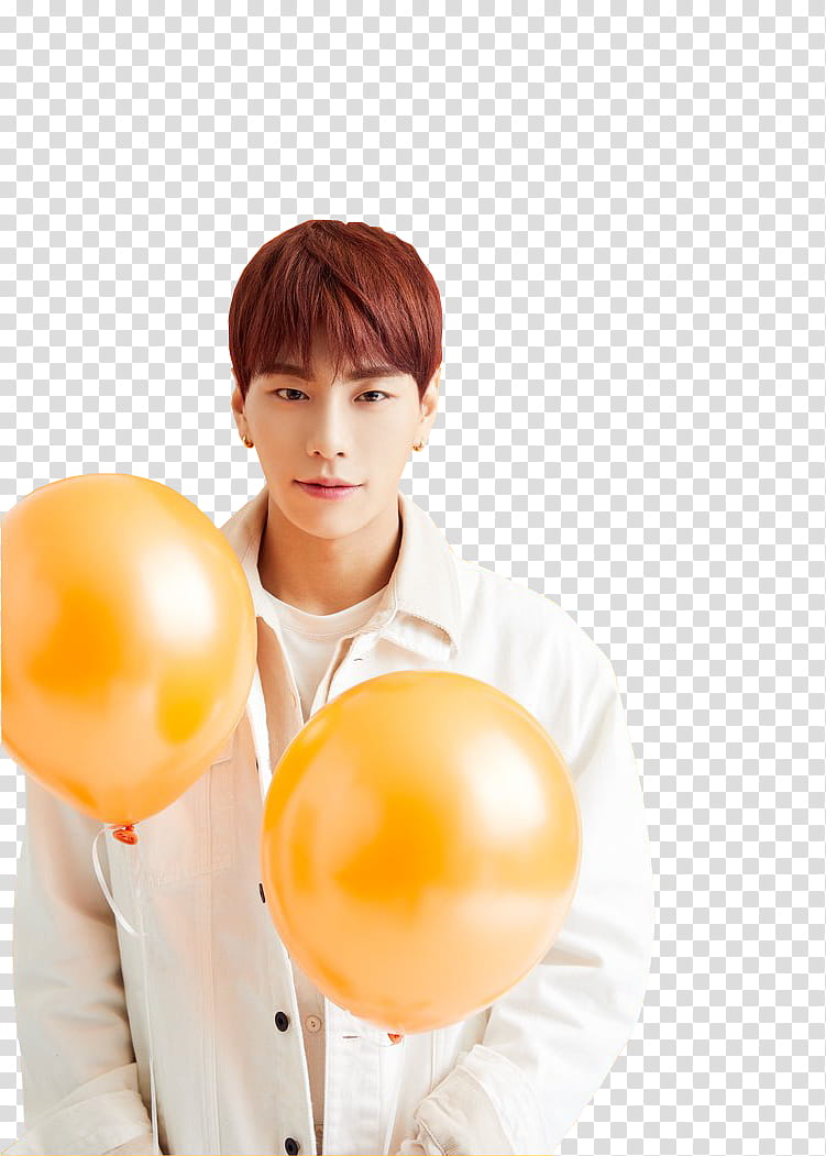 JBJ , man holding two balloons transparent background PNG clipart