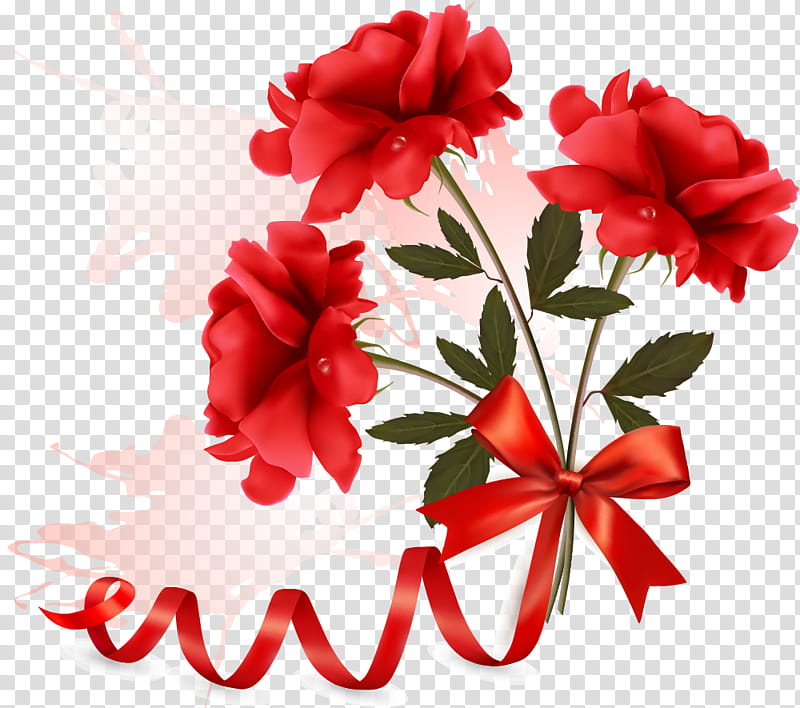 three flowers three roses stem, Valentines Day, Red, Petal, Plant, Carnation, Pink Family, Cut Flowers transparent background PNG clipart