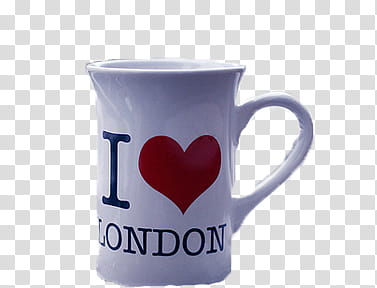 London, white i love London print ceramic mug transparent background PNG clipart