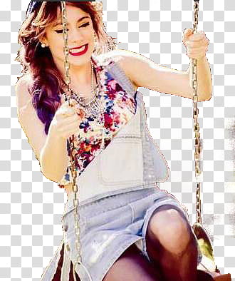 Tini Stoessel, woman riding outdoor swing transparent background PNG clipart