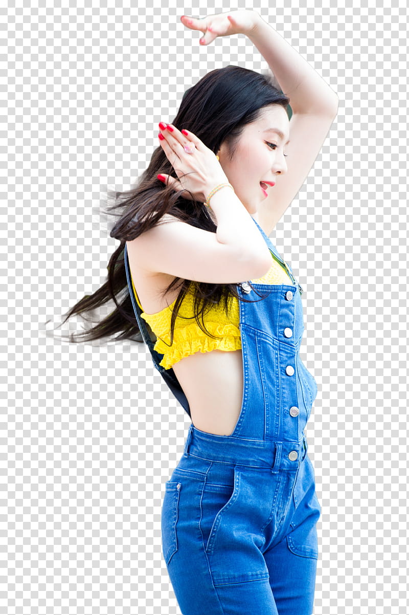 woman wearing blue dungaree pants transparent background PNG clipart