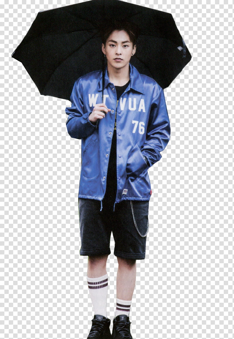 Xiumin EXODUS Concept, man using black umbrella transparent background PNG clipart