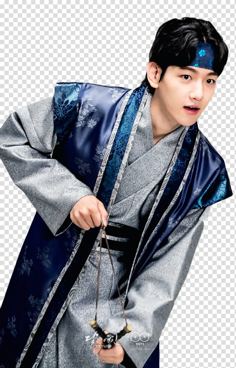 Render Moon Lovers, male artist wearing grey and blue robe while holding slingshot transparent background PNG clipart