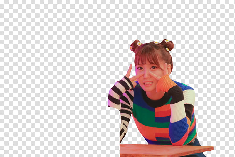 TWICE HEART SHAKER BEHIND THE STAGE , woman wearing blue and orange striped long-sleeved shirt transparent background PNG clipart