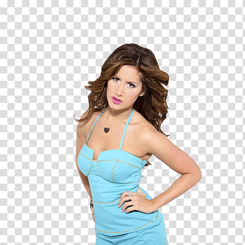 Ashley Tisdale, woman wearing teal halter suit transparent background PNG clipart