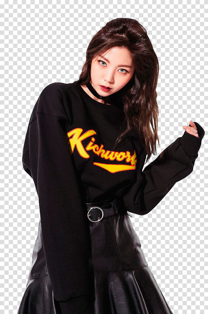 CHAE EUN, woman wearing black sweat shirt with black skirt transparent background PNG clipart