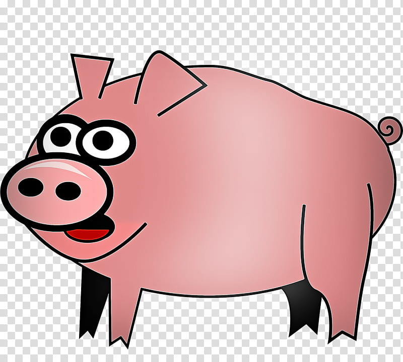 cartoon domestic pig snout pink, Cartoon, Suidae, Boar, Live transparent background PNG clipart