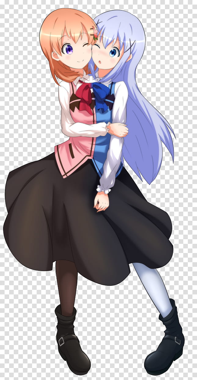 Cocoa and Chino Conjoined, Colored version, girl with two heads anime characters transparent background PNG clipart