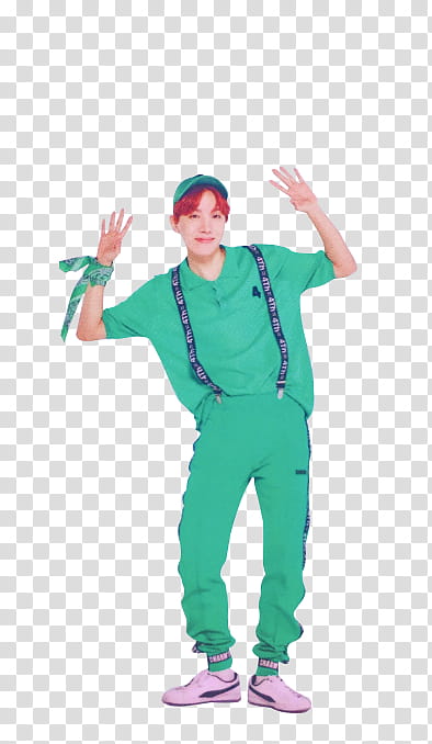 J Hope , smiling man wearing green polo shirt and track pants illustration transparent background PNG clipart