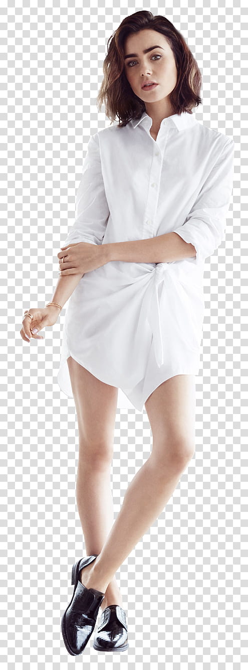 Lily Collins, woman wearing white dress transparent background PNG clipart