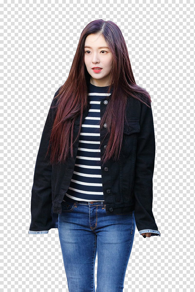 IRENE RED VELVET, woman in black button-up jacket and blue jeans transparent background PNG clipart