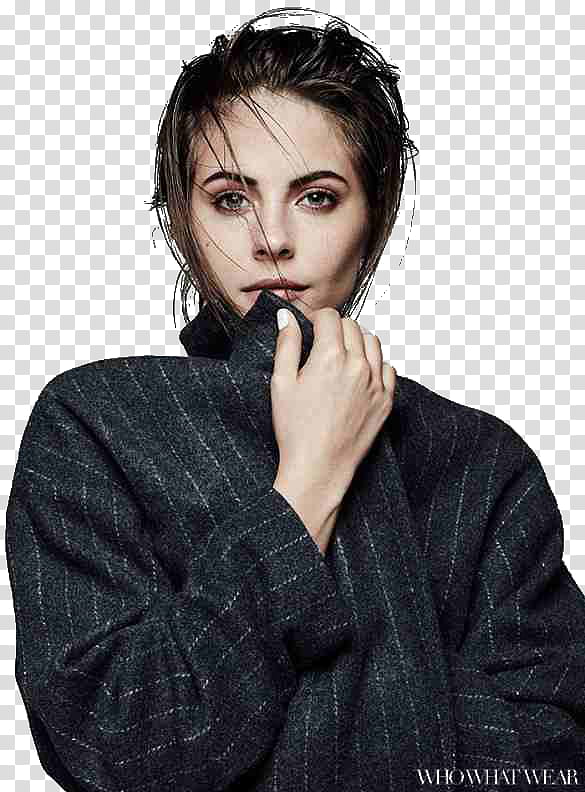 Willa Holland, woman in black coat transparent background PNG clipart