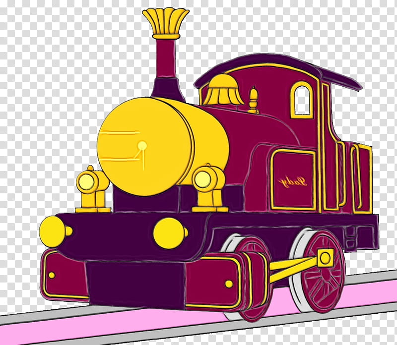 locomotive transport train steam engine vehicle, Watercolor, Paint, Wet Ink, Rolling , Yellow, Railroad Car transparent background PNG clipart