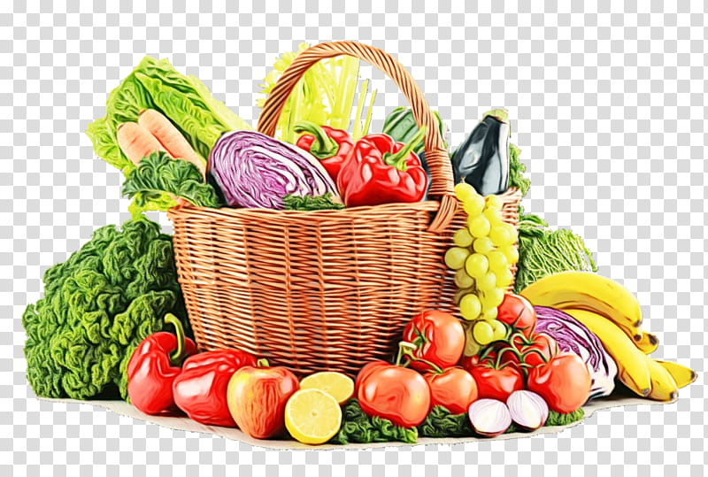 natural foods basket food group food vegetable, Watercolor, Paint, Wet Ink, Picnic Basket, Hamper, Mishloach Manot, Vegan Nutrition transparent background PNG clipart