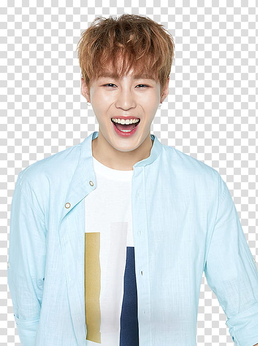 Wanna One Innisfree Part P, smiling man wearing teal dress shirt and white shirt transparent background PNG clipart