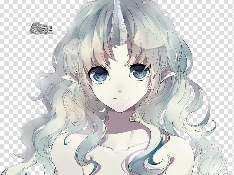 Anime Render , gray-haired curly female anime character transparent background PNG clipart