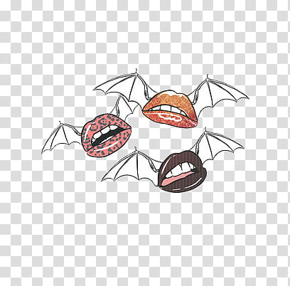 Vintage, three lips with bat wings illustration transparent background PNG clipart