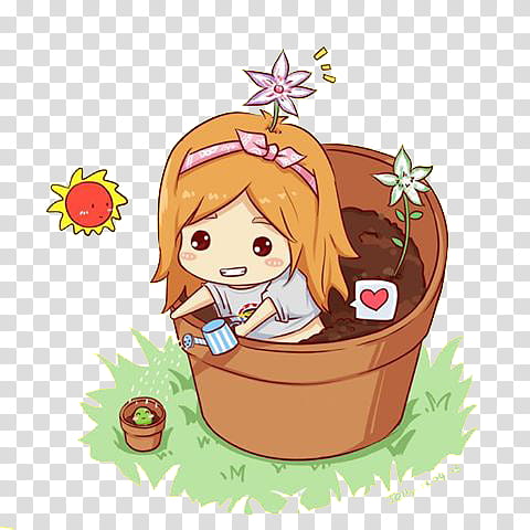 FanArt SNSD Cartoon, girl in plant pot illustration transparent background PNG clipart