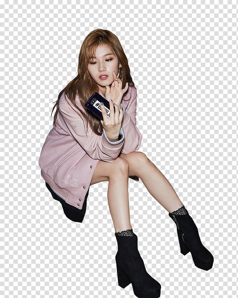 SANA TWICE MLB BE MAJOR , woman holding black Android smartphone transparent background PNG clipart