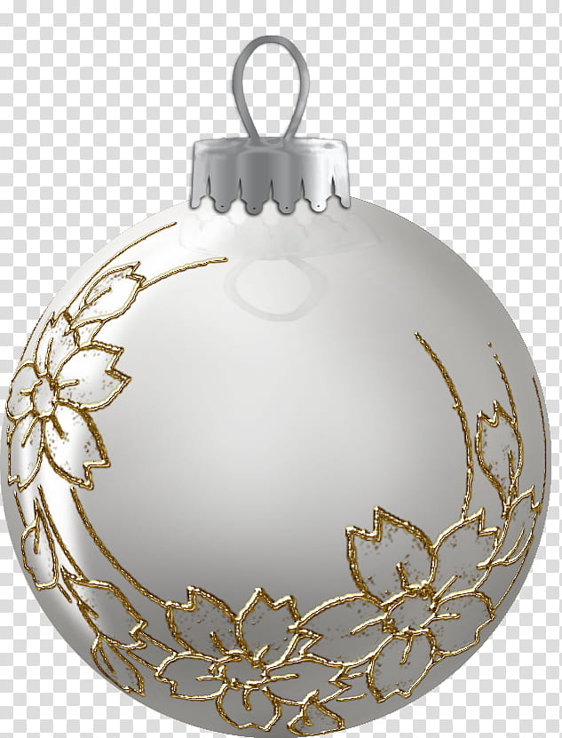 Silver Balls, gray and gold floral bauble transparent background PNG clipart