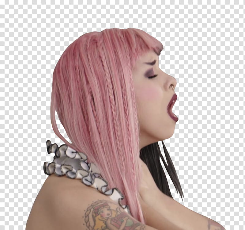 Melanie Martinez, pink-haired woman opening mouth transparent background PNG clipart